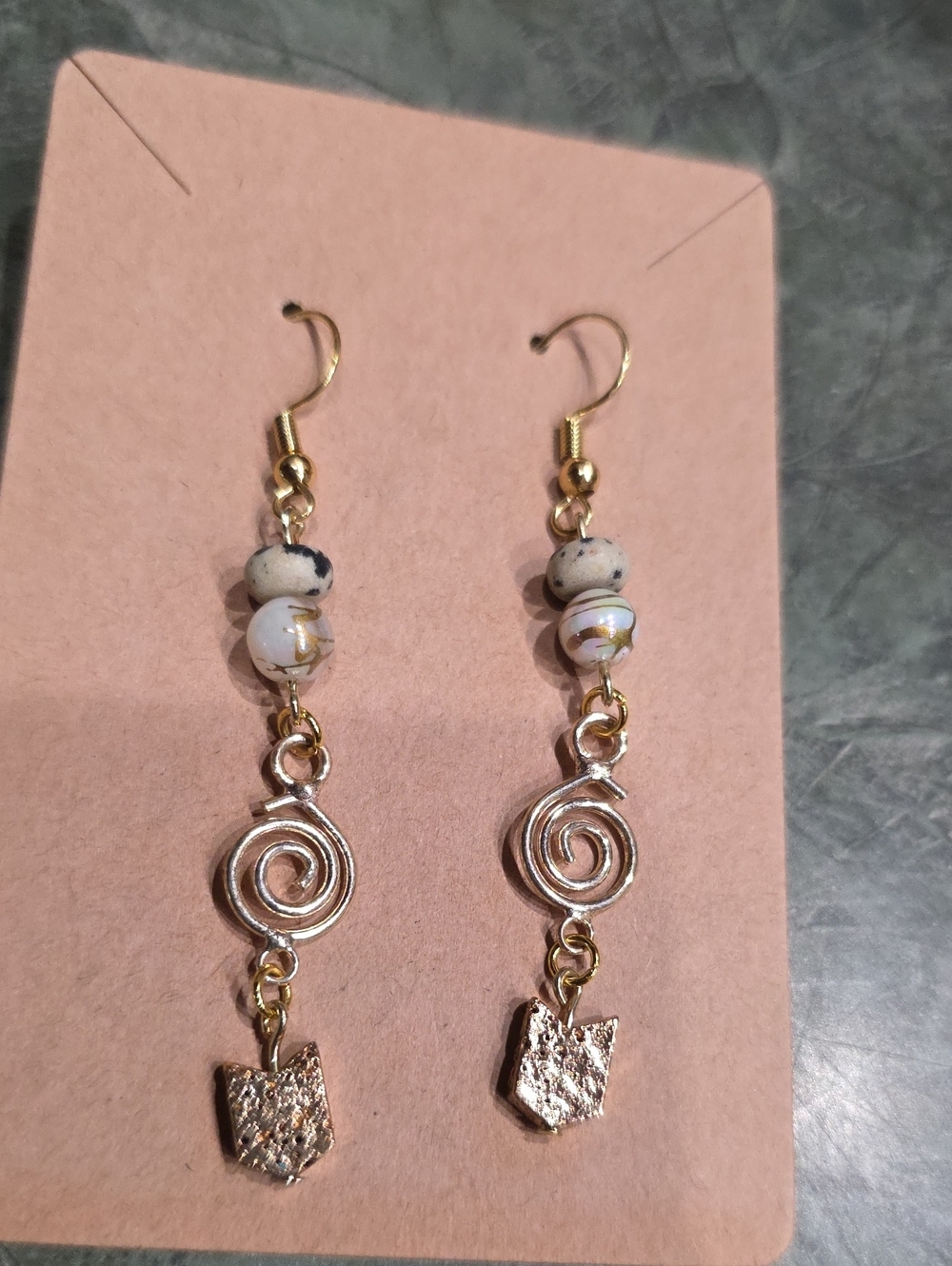 Dalmation Jasper Shell Hematite 18k Gold Plated Hooks
